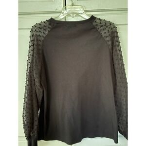 MIHOLL Black Textured‎ Dot Sheer Sleeve Long Sleeve Top Women's Size L